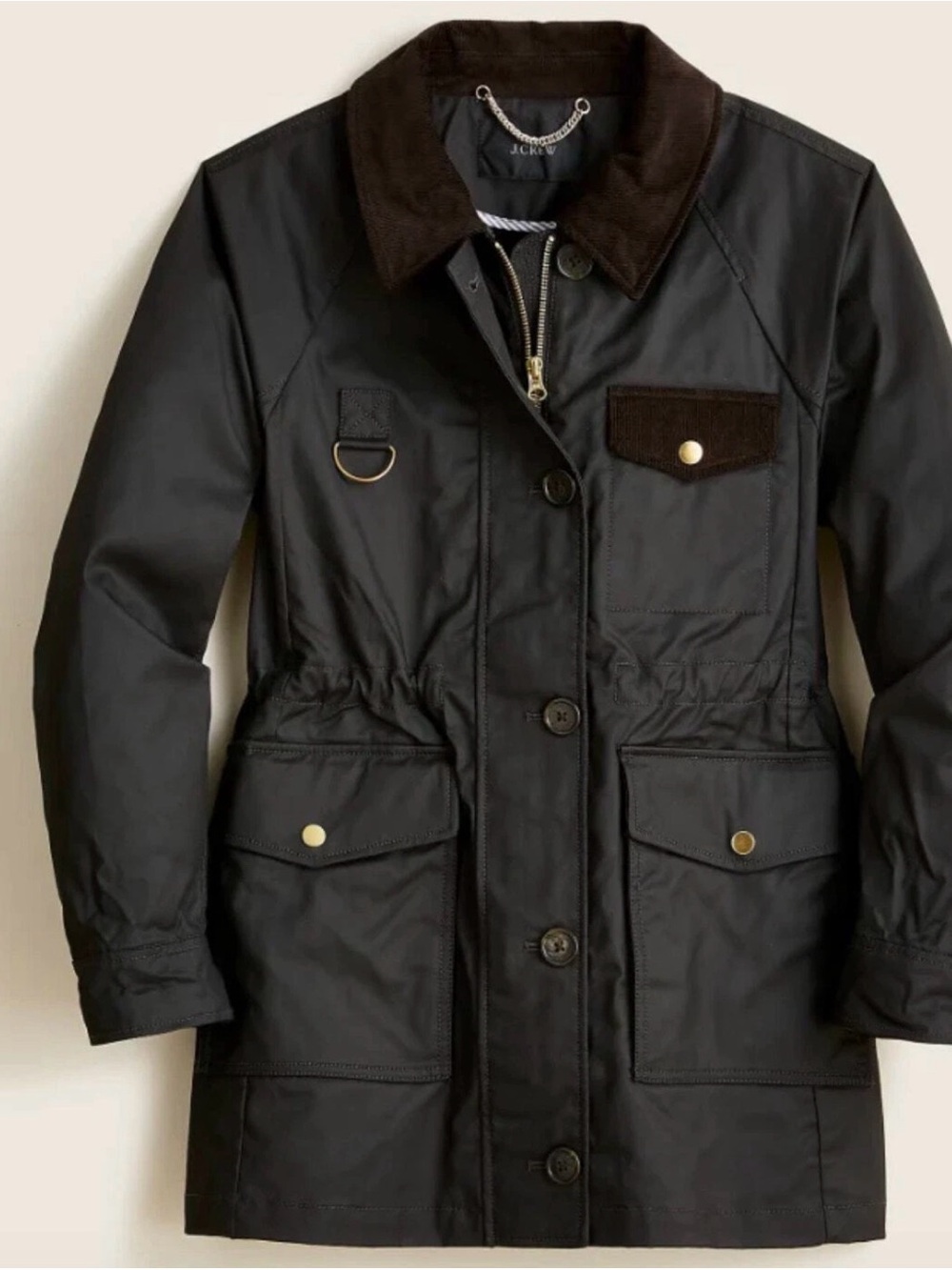 J. Crew Black Utility Jacket with Brown Corduroy Collar